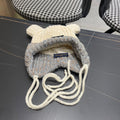 KNITTED BEANIE HAT WITH CUTE EARS IN WHITE MIX GRAY WOOL 403484