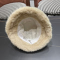 KNITTED BUCKET HAT IN BEIGE FABRIC AND RABBIT FUR 431200