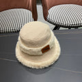 KNITTED BUCKET HAT IN BEIGE FABRIC AND RABBIT FUR 431200