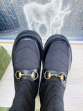 HORSEBIT ANKLE BOOTS WITH MERINO TRIM IN BLACK NYLON MIX CALFSKIN