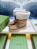 HORSEBIT ANKLE BOOTS WITH MERINO TRIM IN BROWN NYLON MIX CALFSKIN