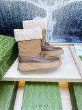 HORSEBIT ANKLE BOOTS WITH MERINO TRIM IN BROWN NYLON MIX CALFSKIN