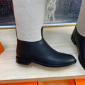 KNEE HIGH BOOTS IN BLACK CALFSKIN AND WHITE FABRIC