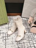 HORSEBIT ANKLE BOOTS 6.5CM IN WHITE SHEEPSKIN