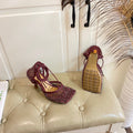 LACE-UP SANDAL IN SANGRIA RED METALLIZED MESH AND LEATHER WITH RHINSTONES 9 CM