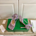 LACE-UP SANDAL IN LIGHT PURPLE METALLIZED MESH AND LEATHER WITH RHINSTONES 9 CM