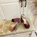 GG HORSEBIT PLATFORM SANDAL IN WINE RED SHEEPSKIN