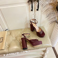 GG HORSEBIT PLATFORM SANDAL IN WINE RED SHEEPSKIN