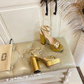 GG HORSEBIT PLATFORM SANDAL IN GOLD YELLOW SHEEPSKIN