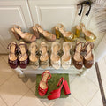 GG HORSEBIT PLATFORM SANDAL IN WHEAT BEIGE MIX LIGHT PINK SHEEPSKIN