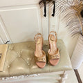GG HORSEBIT PLATFORM SANDAL IN WHEAT BEIGE MIX LIGHT PINK SHEEPSKIN