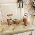 GG HORSEBIT PLATFORM SANDAL IN WHEAT BEIGE MIX LIGHT PINK SHEEPSKIN