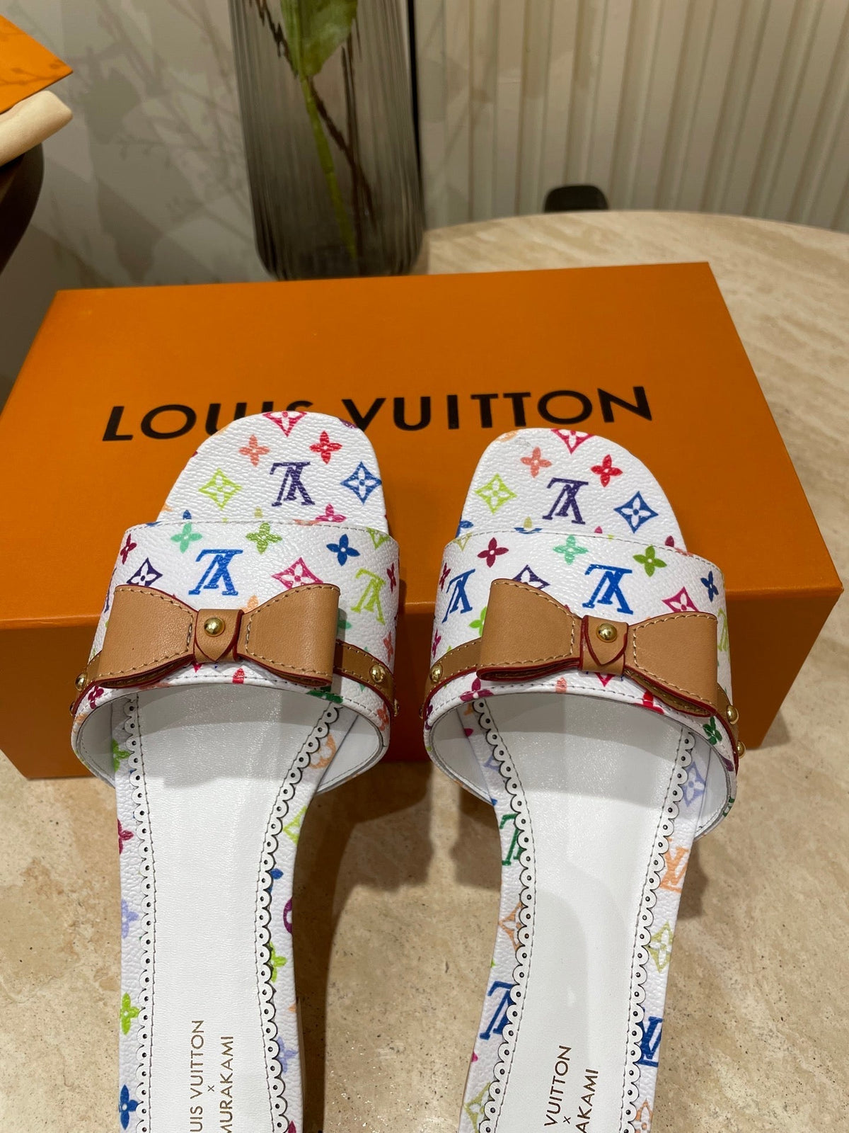 FLAT MULES IN WHITE MONOGRAM LAMBSKIN