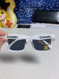 SQUARE SUNGLASSES 641811 IN WHITE ACETATE GOLD CHAIN
