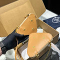 EMBROIDED LOGO TRIANGLE BAG 18 IN BEIGE WOVEN RAFFIA GOLD CHAIN