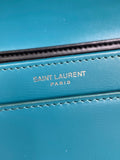 SOLFERINO SMALL SATCHEL 23 IN CERULEAN BLUE CALFSKIN GOLD HARDWARE