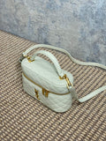 GABY MINI VANITY 18 IN IVORY WHITE LAMBSKIN GOLD HARDWARE