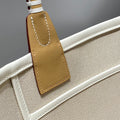 STEEPLE 28 BAG IN OFF-WHITE MIX PERSIAN PLUM RED CANVAS AND BROWN SWIFT LEATHER