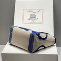 STEEPLE 28 BAG IN OFF-WHITE MIX BLUE CANVAS AND BLACK CALFSKIN