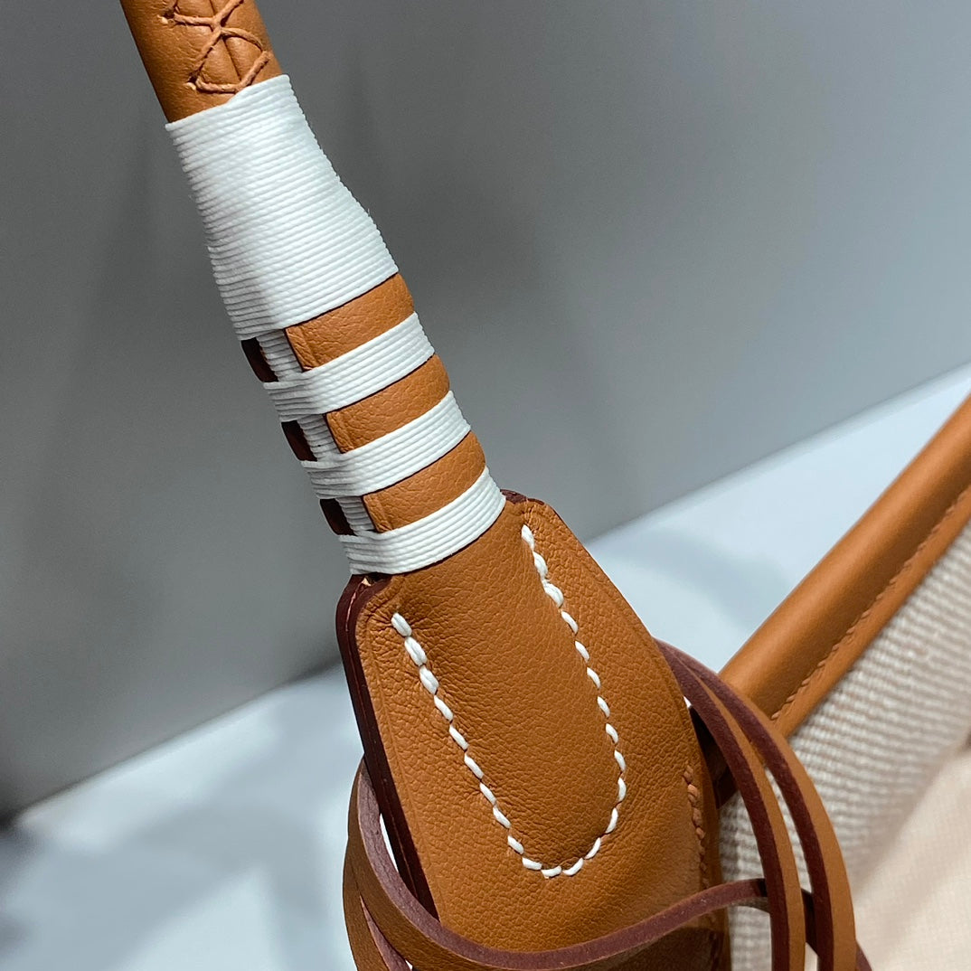 STEEPLE 28 BAG IN OFF-WHITE MIX RED CANVAS AND BROWN CALFSKIN