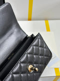 FLAP BAG 18 WITH HANDLE IN BLACK CALFSKIN GOLD HARDWARE