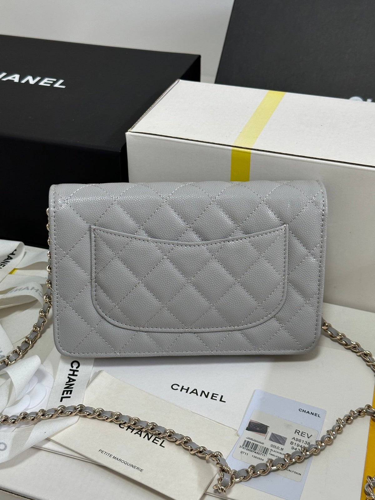 STRASS WOC ENTRUPY BAG 19 IN SPANISH GREY CALFSKIN GOLD HARDWARE