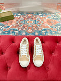 GG CANVAS SNEAKER IN CAMEL BROWN DENIM WITH BEIGE FLEECE LINING