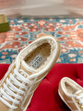 GG CANVAS SNEAKER IN CAMEL BROWN DENIM WITH BEIGE FLEECE LINING