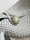 TOSCA SHOULDER BAG 27 IN AGATE GREY LAMBSKIN WITH DALMATA STONE DETAIL
