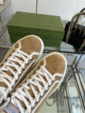 GG HIGH TOP SNEAKER IN CAMEL BROWN CANVAS WITH BEIGE FLEECE LINING