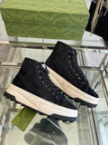 GG HIGH TOP SNEAKER IN BLACK CANVAS WITH BEIGE FLEECE LINING