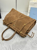 TOTE BAG WITH BELT 42 IN RUSSET BROWN SUEDE GOLD HARDWARE