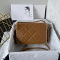 FLAP BAG 21 IN WALNUT BROWN QUILTED SOFT LAMBSKIN GOLD HARDWARE