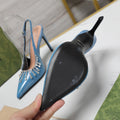 GG CRYSTAL HIGH HEEL SANDAL CERULEAN LAMBSKIN