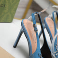 GG CRYSTAL HIGH HEEL SANDAL CERULEAN LAMBSKIN