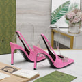 GG CRYSTAL HIGH HEEL SANDAL BRIGHT PINK LAMBSKIN