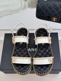FLAT CHAIN HEART SANDAL IN WHITE LAMBSKIN