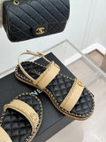 FLAT CHAIN HEART SANDAL IN BISQUE BEIGE LAMBSKIN
