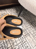 FLAT MULE IN SEPIA BEIGE CALFSKIN