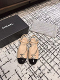 FLAT SLINGBACKS IN MACAROON BEIGE MIX BLACK CALFSKIN