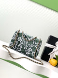 FLAP BAG 21 IN BASIL GREEN MIX WHITE SHINY SEQUINS GOLD HARDWARE