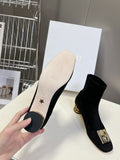 ICON HEELED ANKLE BOOT BLACK SUEDE 4 CM WITH GOLD LOGO