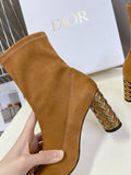 ICON HEELED ANKLE BOOT BRONZE BROWN SUEDE 8 CM WITH GOLD LOGO