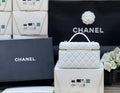 STRASS VANITY QUILTED CASE 19 IN WHITE CALFSKIN WITH GOLD METALLIC