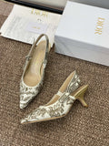 J'ADIOR HIGH SLINGBACK PUMP WHITE AND GOLD-TONE MILLEFIORI JACQUARD 65 MM