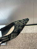 J'ADIOR SLINGBACK PUMP BLACK AND GOLD-TONE MILLEFIORI JACQUARD