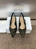 J'ADIOR SLINGBACK PUMP BLACK AND GOLD-TONE MILLEFIORI JACQUARD