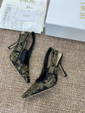 J'ADIOR HIGH SLINGBACK PUMP BLACK AND GOLD-TONE MILLEFIORI JACQUARD 95 MM