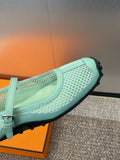 KICHU BALLET FLAT IN GREEN MINT CROCHET KNIT AND CALFSKIN