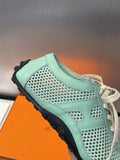 KIGA SNEAKER IN GREEN MINT CROCHET KNIT AND CALFSKIN